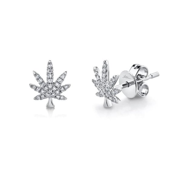 SHY CREATION INC 14k White Gold .10ct Diamond Leaf Stud Earrings