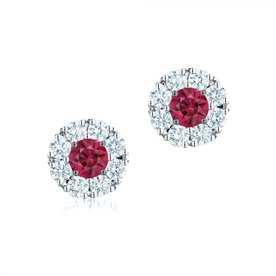 18kw .46ct Ruby .56ct Diamond Snowflake Stud Earrings
