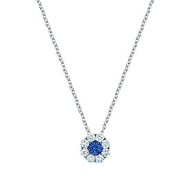 18kw Snowflake Cluster .23ct Sapphire & .28ct Diamond Pendant