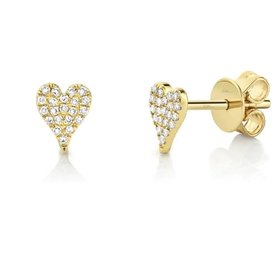 14K Yellow Gold .10ct Diamond Pave Heart Stud Earrings