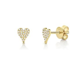 14K Yellow Gold .10ct Diamond Pave Heart Stud Earrings