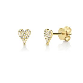SHY CREATION INC 14K Yellow Gold .10ct Diamond Pave Heart Stud Earrings