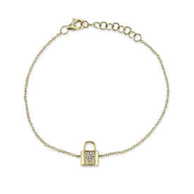 SHY CREATION INC 14K Yellow Gold 0.03C Diamond Heart Lock Bracelet