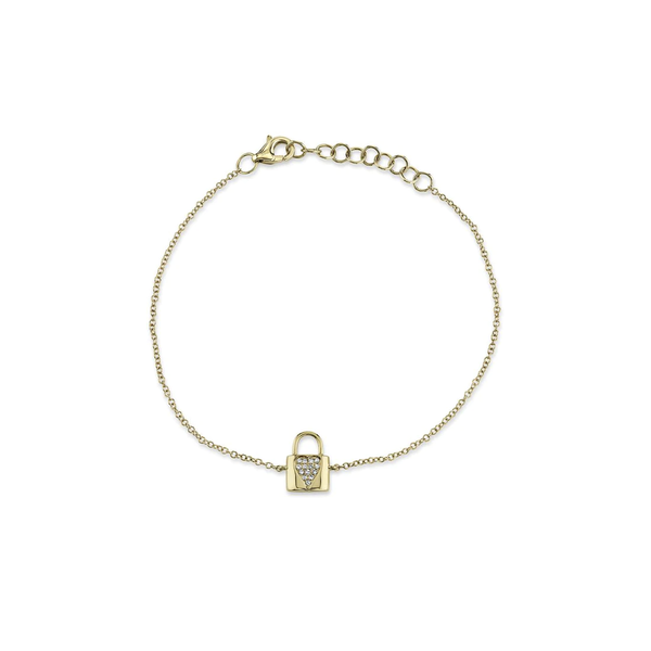 SHY CREATION INC 14K Yellow Gold 0.03C Diamond Heart Lock Bracelet