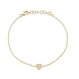 14K Yellow Gold .04C Diamond Pave Heart Bracelet