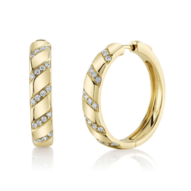 14K Yellow Gold .43C Diamond Hoop Earrings