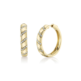 14K Yellow Gold .43C Diamond Hoop Earrings