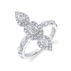 14K White Gold 1.46C Diamond Emerald-Cut & Marquise-Cut Pear Ring