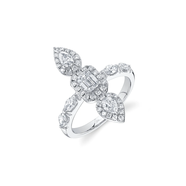 14K White Gold 1.46C Diamond Emerald-Cut & Marquise-Cut Pear Ring