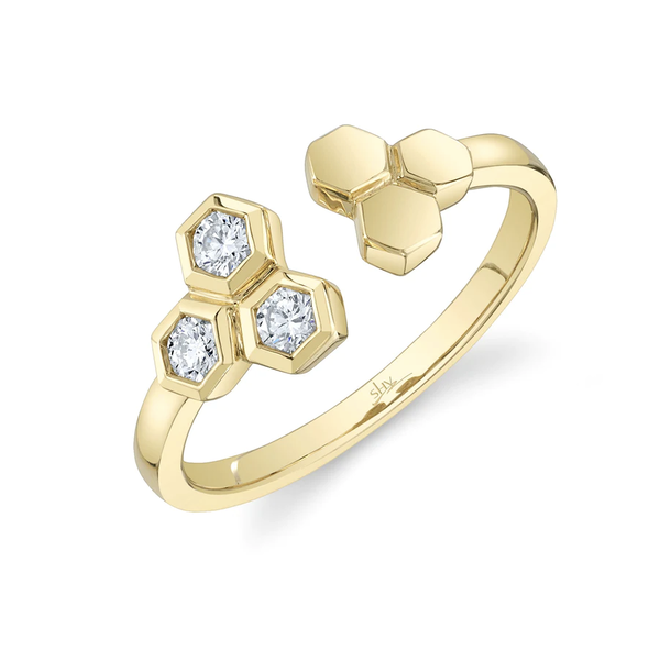 SHY CREATION INC 14K Yellow Gold .21C Diamond Hexagon Ring