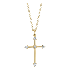 14K Yellow Gold .13C Diamond Cross Necklace