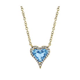 14K Yellow Gold .08C Diamond & 1.15C Blue Topaz Heart Necklace