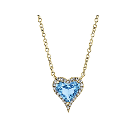 14K Yellow Gold .08C Diamond & 1.15C Blue Topaz Heart Necklace