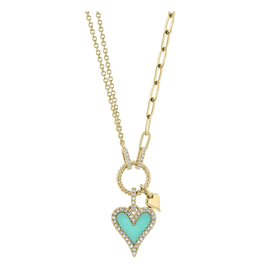 14K Yellow Gold .13C Diamond & .39C Turquoise Heart Necklace