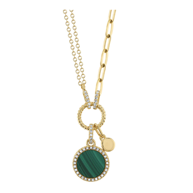 SHY CREATION INC 14K Yellow Gold .13C Diamond & 1.02C Malachite Circle Necklace