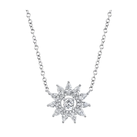 14K White Gold .90C Diamond Flower Necklace