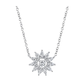 SHY CREATION INC 14K White Gold .90C Diamond Flower Necklace