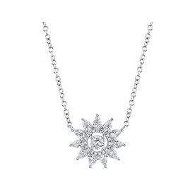 SHY CREATION INC 14K White Gold .90C Diamond Flower Necklace
