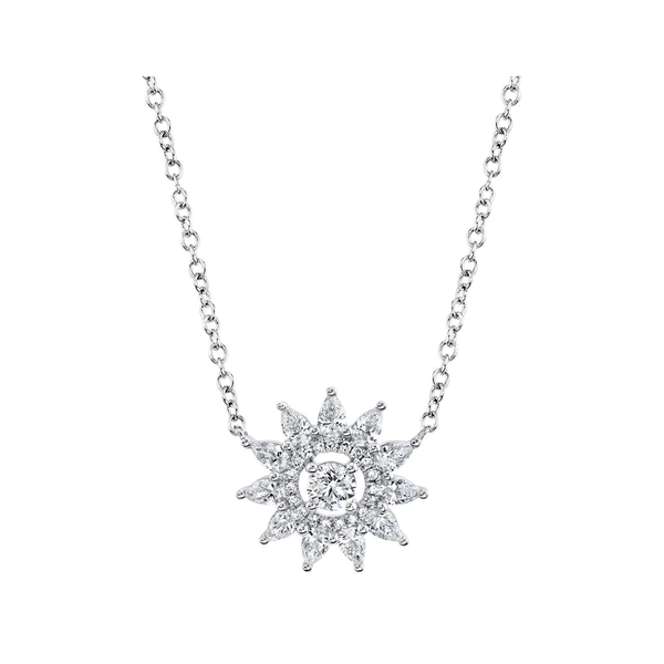 SHY CREATION INC 14K White Gold .90C Diamond Flower Necklace