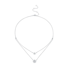 SHY CREATION INC 14K White Gold .14C Diamond Sun & Star Necklace