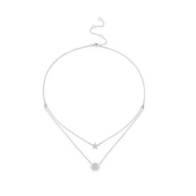 SHY CREATION INC 14K White Gold .14C Diamond Sun & Star Necklace
