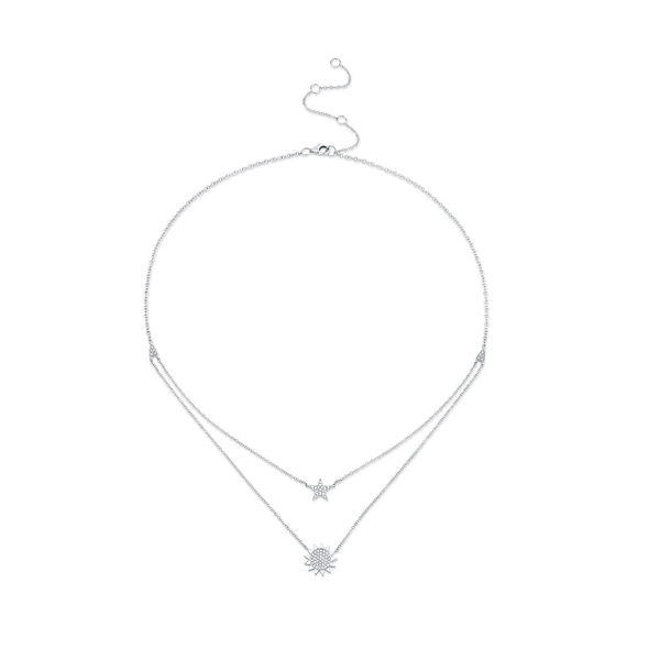 SHY CREATION INC 14K White Gold .14C Diamond Sun & Star Necklace