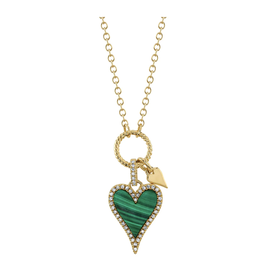 SHY CREATION INC 14K Yellow Gold .12C Diamond & 1.04C Malachite Heart Necklace