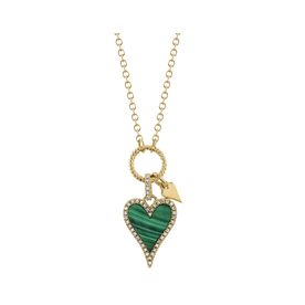 SHY CREATION INC 14K Yellow Gold .12C Diamond & 1.04C Malachite Heart Necklace