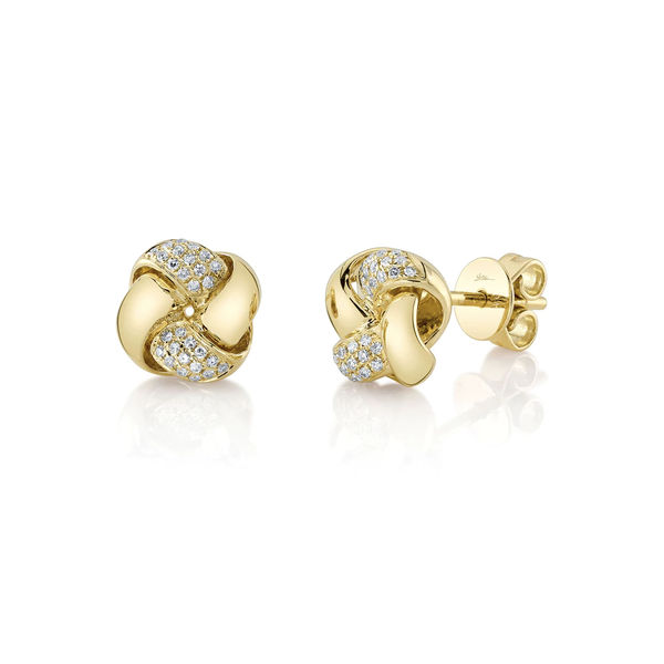 14K Yellow Gold 0.10C Diamond Love Knot Stud Earrings