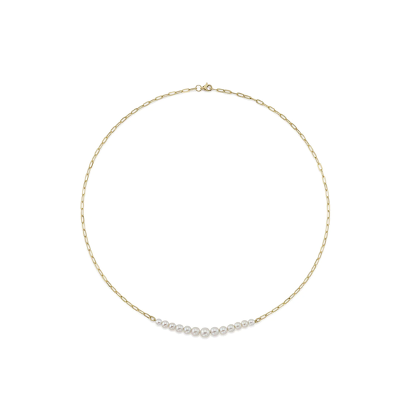 14K Yellow Gold Pearl Paperclip Necklace