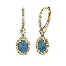 SHY CREATION INC 14K Yellow Gold 0.23C Diamond & 0.67C Opal Earrings