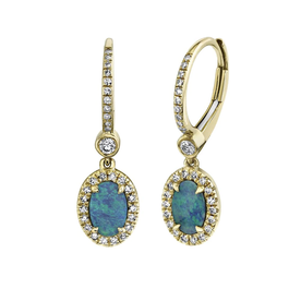 SHY CREATION INC 14K Yellow Gold 0.23C Diamond & 0.67C Opal Earrings