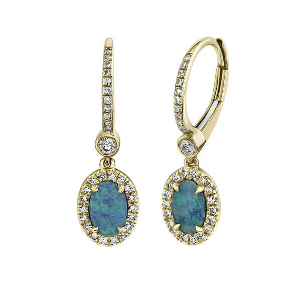 SHY CREATION INC 14K Yellow Gold 0.23C Diamond & 0.67C Opal Earrings