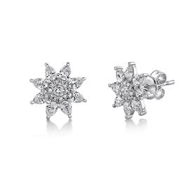 SHY CREATION INC 14K White Gold 1.02C Diamond Flower Earrings