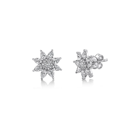 SHY CREATION INC 14K White Gold 1.02C Diamond Flower Earrings