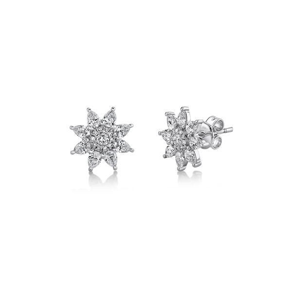 14K White Gold 1.02C Diamond Flower Earrings