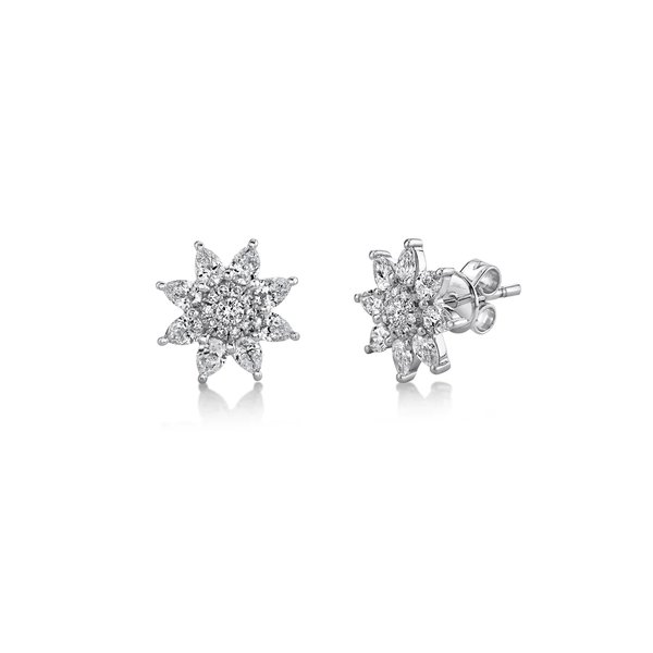 SHY CREATION INC 14K White Gold 1.02C Diamond Flower Earrings