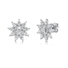 SHY CREATION INC 14K White Gold 1.31C Diamond Flower Earrings