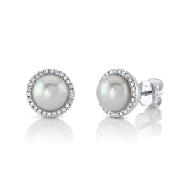 14K White Gold .16C Diamond & Pearl Earrings