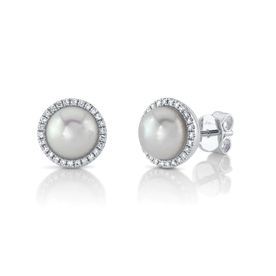 SHY CREATION INC 14K White Gold .16C Diamond & Pearl Earrings