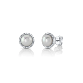 SHY CREATION INC 14K White Gold .16C Diamond & Pearl Earrings