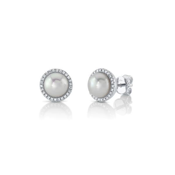 14K White Gold .16C Diamond & Pearl Earrings