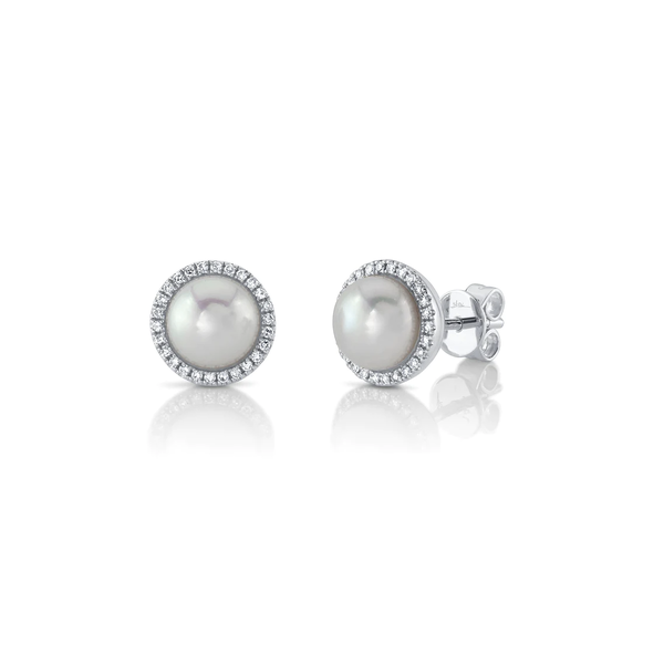 SHY CREATION INC 14K White Gold .16C Diamond & Pearl Earrings