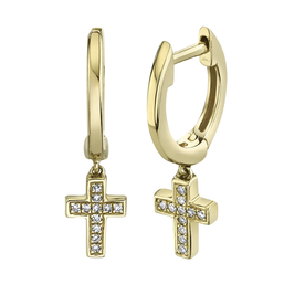 SHY CREATION INC 14K Yellow Gold 0.04C Diamond Cross Huggie Earrings