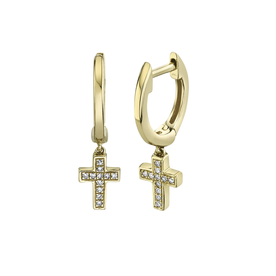 SHY CREATION INC 14K Yellow Gold 0.04C Diamond Cross Huggie Earrings