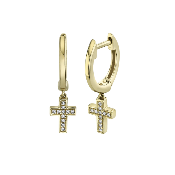 SHY CREATION INC 14K Yellow Gold 0.04C Diamond Cross Huggie Earrings