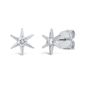 14K White Gold 0.10C Diamond Star Stud Earrings