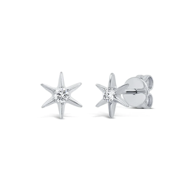 14K White Gold 0.10C Diamond Star Stud Earrings