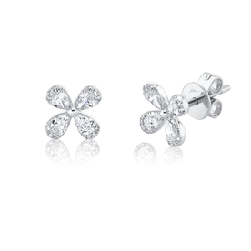 14K White Gold 0.59C Diamond Flower Stud Earrings