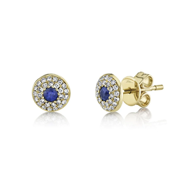 SHY CREATION INC 14K Yellow Gold .17C Diamond & .15C Sapphire Earrings